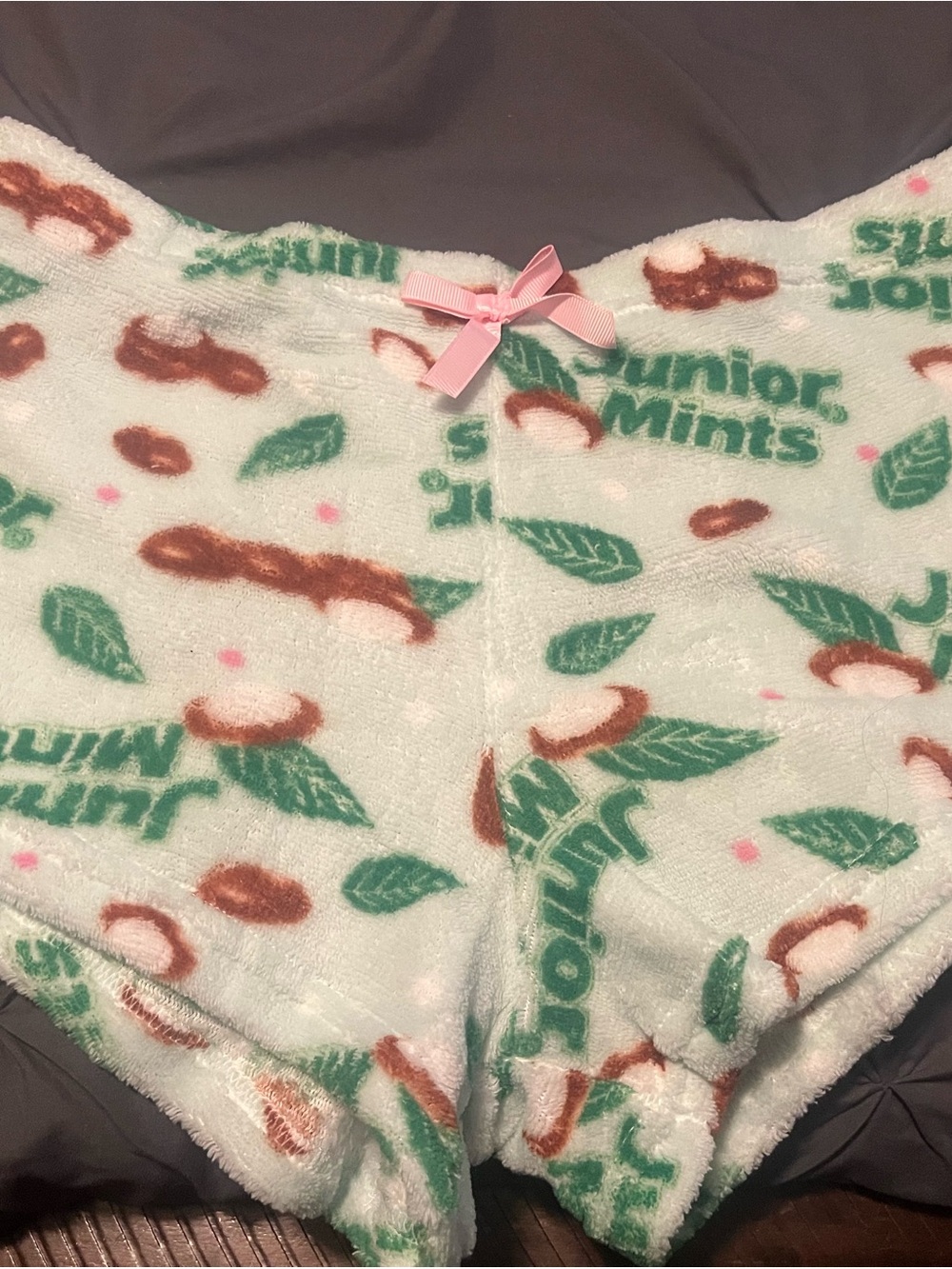 Junior Mints Print Women's Pajama Shorts - White with Green & Brown